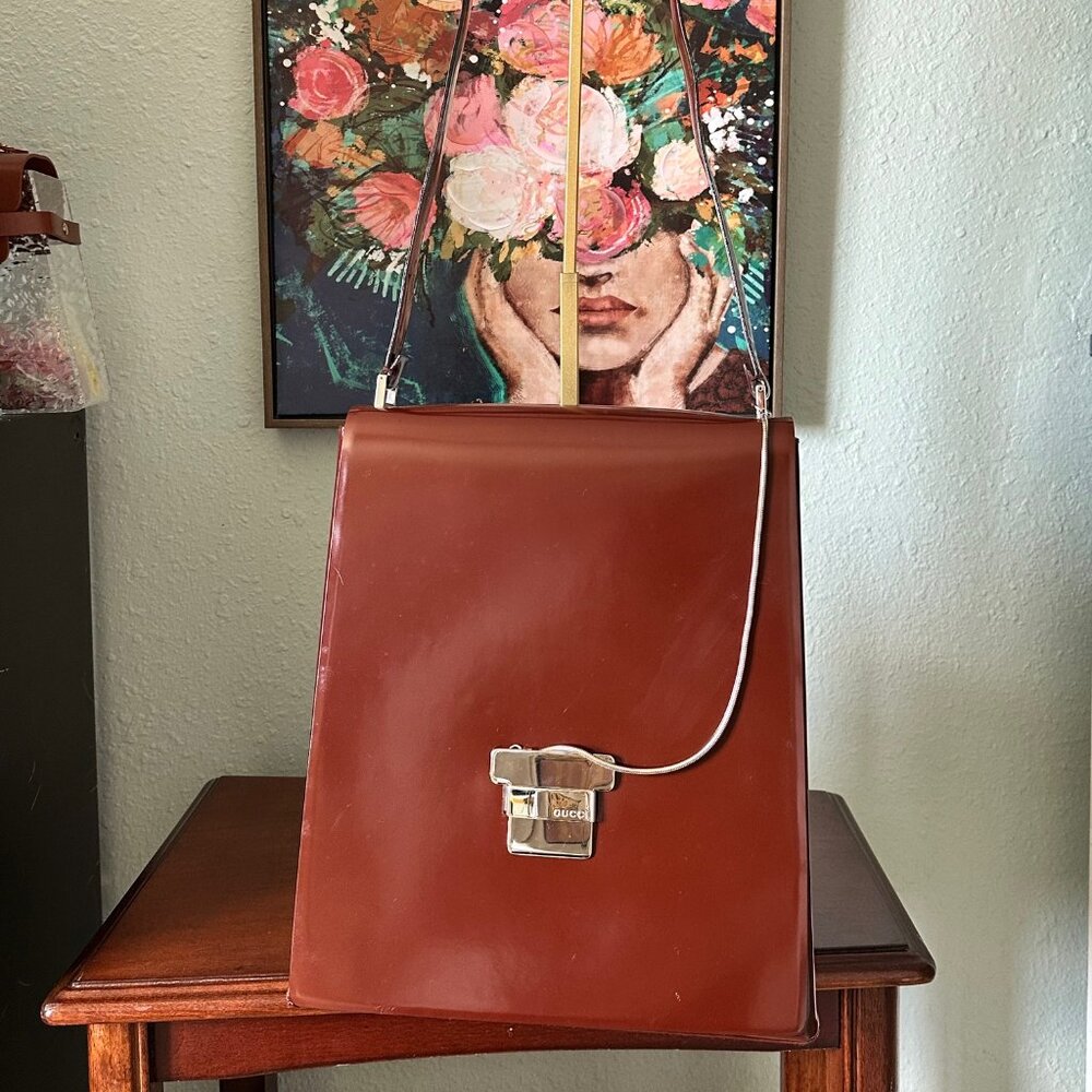 Gucci Spazzolato Patent Leather Shoulder Bag